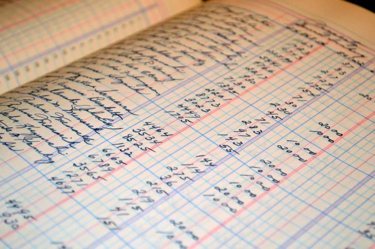 Handwritten paper ledger with business records