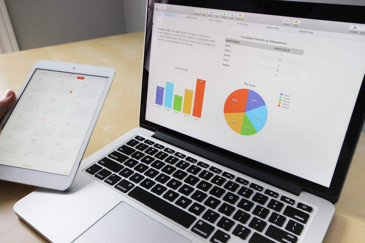 Laptop showing website traffic charts and graphs